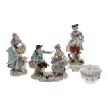 Sitzendorfer porcelain figural group of a seated courting lady and gentleman with flowers, 5.5"