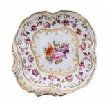 Derby porcelain shell shaped dish, early 19th century, painted with floral sprays within scrolling