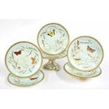 Attractive 19th century Worcester Butterflies pattern part dessert service, finely enamelled and