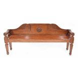 Fine mahogany window seat in the Regency manner, the raised carved scroll back applied with a