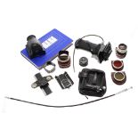 Rollei accessories; Rolleimeter no. 3240 in leather pouch, pistol grip, cable shutter release, 45