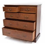 Maple & Co. mahogany inlaid chest of drawers, with satinwood banding consisting of two short over