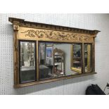 Regency giltwood and gesso overmantel mirror, inset with three bevelled mirrored plates within