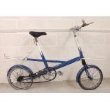 Moulton bicycle, blue, 20" frame, Sturmey Archer 4 speed, front and rear pannier racks