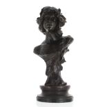 After Auguste-Joseph Peiffer - Art Nouveau style bust of a lady with flowers in her hair, mounted on
