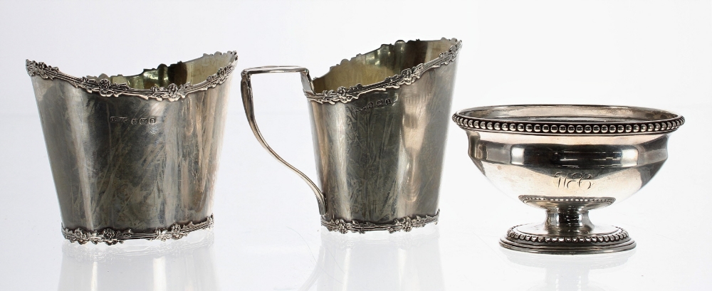 Matched Edwardian silver cream jug and sugar bowl, with gilded interiors, maker Henry Williamson