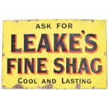 Vintage 'Leakes Fine Shag' tobacco enamelled metal advertising sign, 20" x 30"