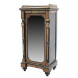 Late 19th century ebonised and burr walnut inlaid music cabinet, applied with cast gilt metal