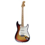 1974 Fender Stratocaster electric guitar, made in USA, ser. no. 5xxxx7; Finish: three-tone sunburst,