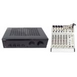 Behringer Eurorack MX802A mixer; together with a Sony TA-FE230 integrated stereo amplifier