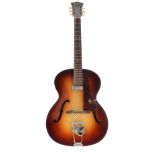 1962 Hofner Congress archtop guitar, made in Germany, ser. no. 11766; Finish: brunette, minor