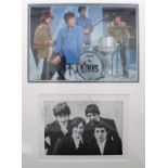 The Kinks - mounted autograph with black and white photograph below a coloured picture, 20.5" x 15.