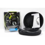 Sennheiser HD202 headphones, boxed; together with Maxwell active noise cancelling headphones,