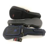 Three guitar cases, including one electric guitar hard case, a Music Leader compressed foam case and