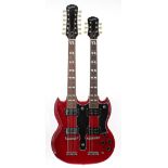 2005 Epiphone G-1275 12/6 doubleneck electric guitar, made in Korea, U05xxxx75; Finish: red;