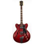 1960s Hofner Verithin hollow body electric guitar, made in Germany; Finish: red, various surface