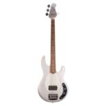 OLP Ernie Ball licensed MM2 bass guitar, made in China, ser. no. F05xxxxx4; Finish: silver