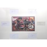 Monty Python - good autographed display bearing six signatures surrounding a coloured picture,