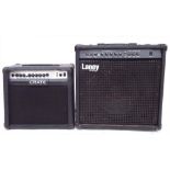 Laney Hardcore Max HCM65B bass guitar amplifier; together with a Crate GTX30 guitar amplifier;