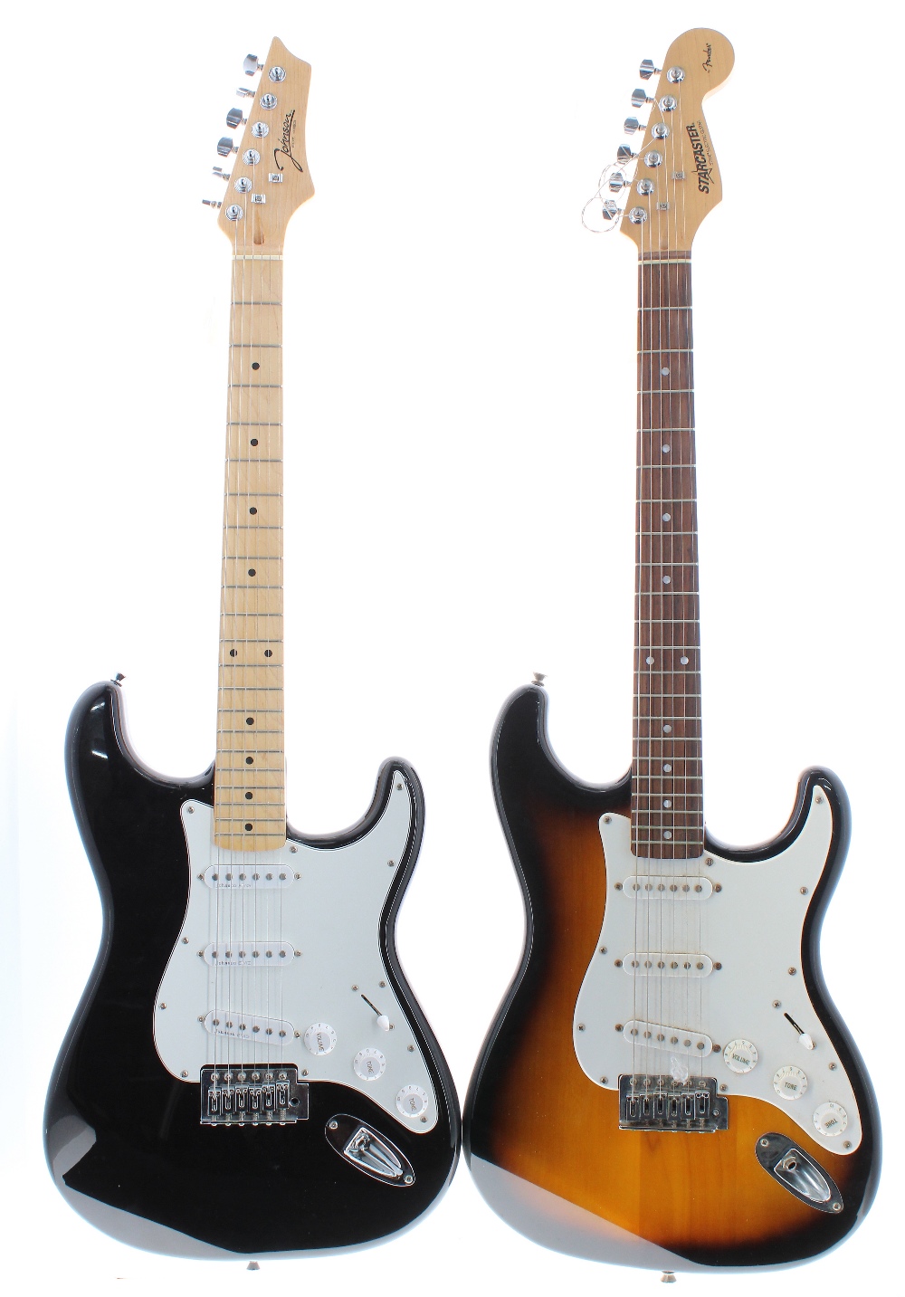 Starcaster by Fender Strat electric guitar, Sunburst finish; together with a Johnson Strat style