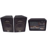 Yamaha PA system, comprising an EMX860ST powered mixer and a pair of S15E speakers