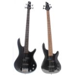 Soundgear by Ibanez GIO GSR200 bass guitar, black finish; together with a Liberty bass guitar, black