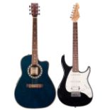 Johnson JG-659-FESTB electro-acoustic guitar, gig bag; together with a Peavey Raptor Plus EXP