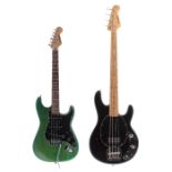 Westfield Strat style electric guitar, green finish; together with a Westfield Music Man type bass