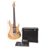 Yamaha electric guitar, natural finish, case; together with a Panther amplifier and a Zoom 2100