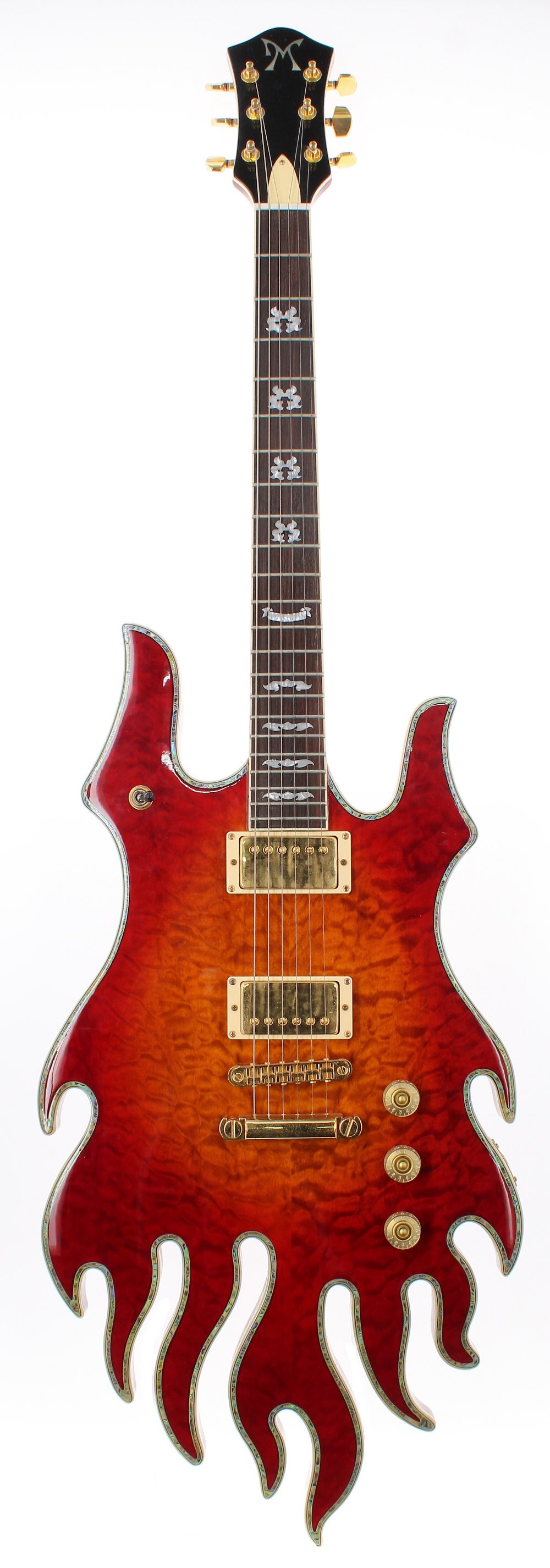Minarik Inferno electric guitar, ser. no. Wxx76; Finish: quilted cherry sunburst; Fretboard: