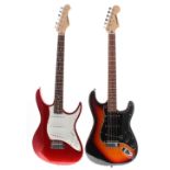 Aria STG series electric guitar, red finish (a.f); together with a Westfield Strat style electric