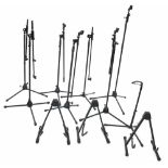 Seven various Microphone stands with three A frame Guitar stands and one other