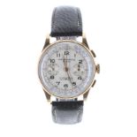 Suisse Chronographe 18k chronograph gentleman's wristwatch, signed silvered dial with chronograph