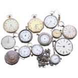 Selection of assorted fob and pocket watches, including two gold plated watches (various faults)