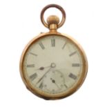 18k lever pocket watch, gilt frosted bar movement, the dial with Roman numerals and subsidiary