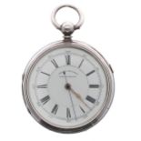 Late Victorian silver fusee lever centre second chronograph pocket watch, Chester 1891, three