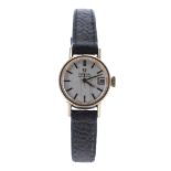 Omega automatic 9ct lady's wristwatch, silvered dial with baton markers, sweep centre seconds and
