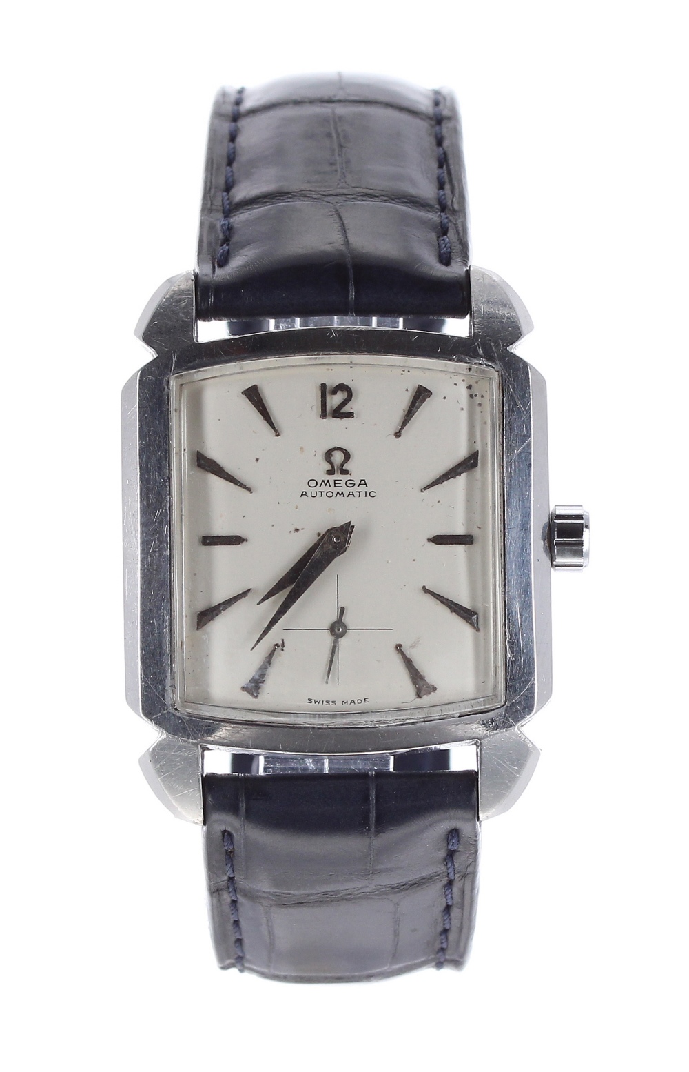 Omega 'bumper' automatic square stainless steel gentleman's wristwatch, ref. 3950-7, circa 1952,