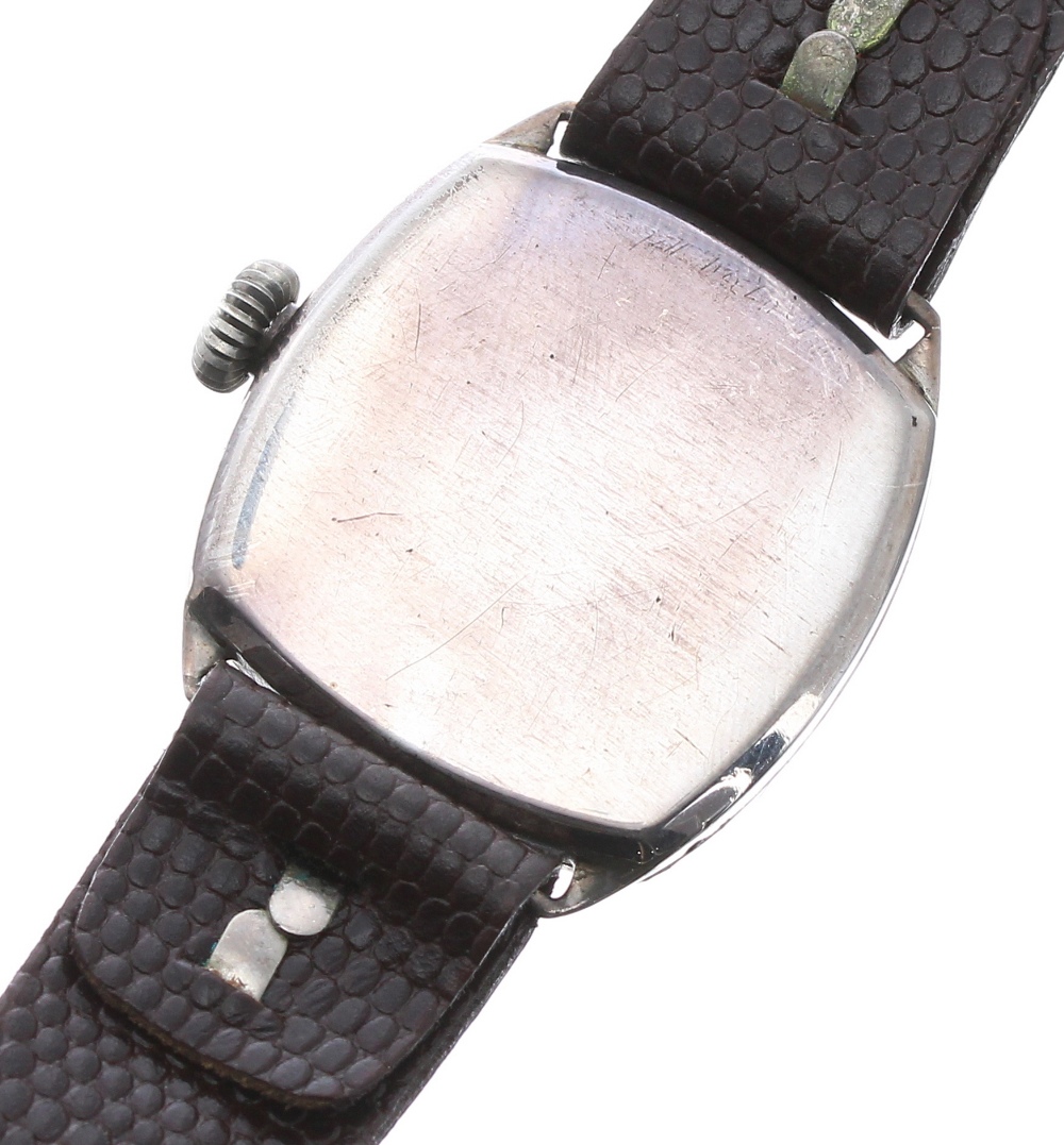 J.W. Benson silver cushion cased wire-lug silver gentleman's wristwatch, milled bezel, signed - Image 2 of 2