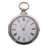 Silver fusee verge pair cased pocket watch, Birmingham 1850, the unsigned movement, no. 14971,