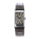 Rare Rolex rectangular stainless steel wristwatch, ref. 2149, circa 1925, serial no. 017414,