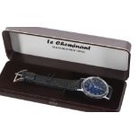 Le Cheminant stianless steel mid-size wristwatch, 17 jewels, black strap, 30mm (new/old