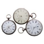 Three silver fusee lever pocket watches for repair or service, including a 'Patent Lever', Randall