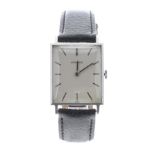 Buren for Garrard stainless steel rectangular gentleman's wristwatch, silvered dial with baton