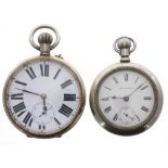 Goliath nickel cased lever pocket watch, 66mm (dial at fault); also a Pan America screw cased nickel