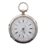 Victorian silver fusee lever centre seconds chronograph pocket watch, Chester 1885, three quarter