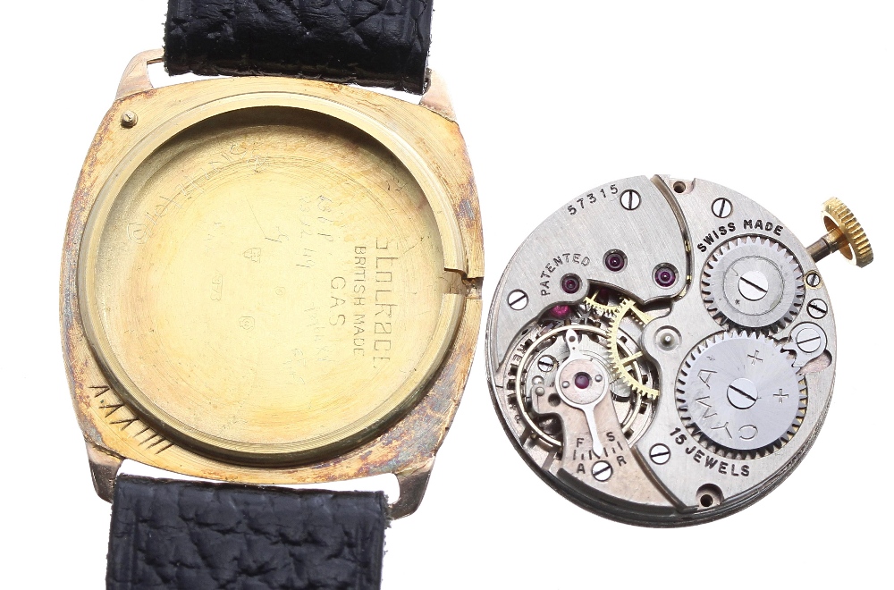Cyma 9ct cushion cased wristwatch, Chester 1941, silvered dial with Arabic numerals and subsidiary - Image 3 of 3