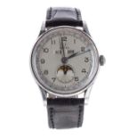 Omega triple calendar moon phase stainless steel gentleman's wristwatch, ref. 2471/1, circa 1940s,