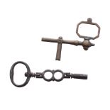 Two 18th century crank pocket watch keys, the largest 43mm long (2)