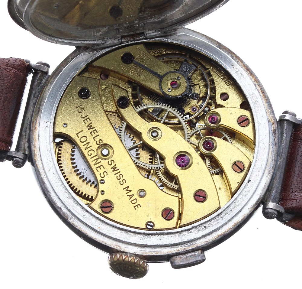 Longines silver half hunter gentleman's wristwatch, import hallmarks London 1929, circular enamel - Image 4 of 5